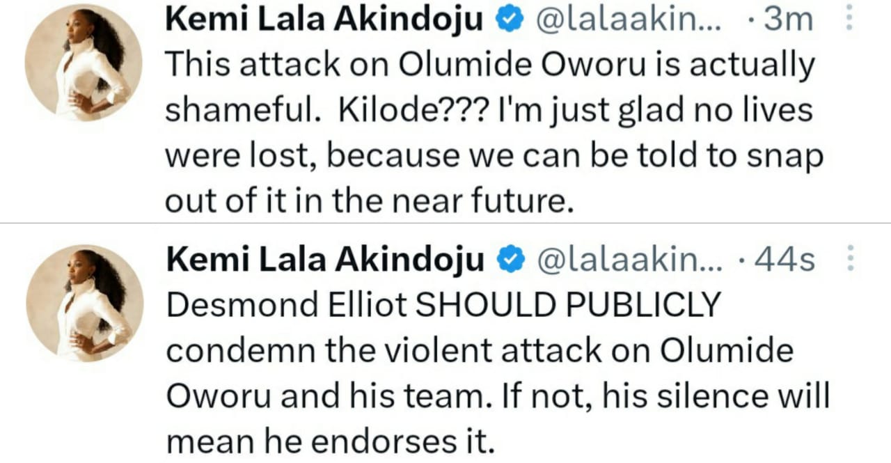 Desmond Elliot should publicly condemn the violent attack on Olumide